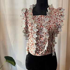 Anthropologie Floral Blouse with Ruffle Details